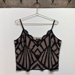 Express Womens Sequin Top Size Large Camisole Mesh VNeck Lined Adjustable Straps